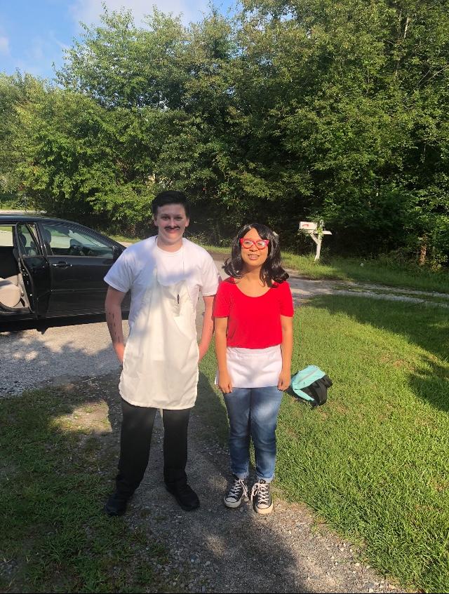  Jackson Newton, and Lillian Lewis, student,  about to attend Supercon, cosplaying as characters from the cartoon “Bob’s Burgers” 
