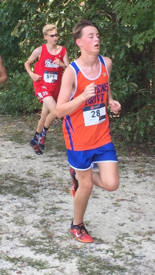 Freshmen, Ben Lombard running a 5 kilometer race.