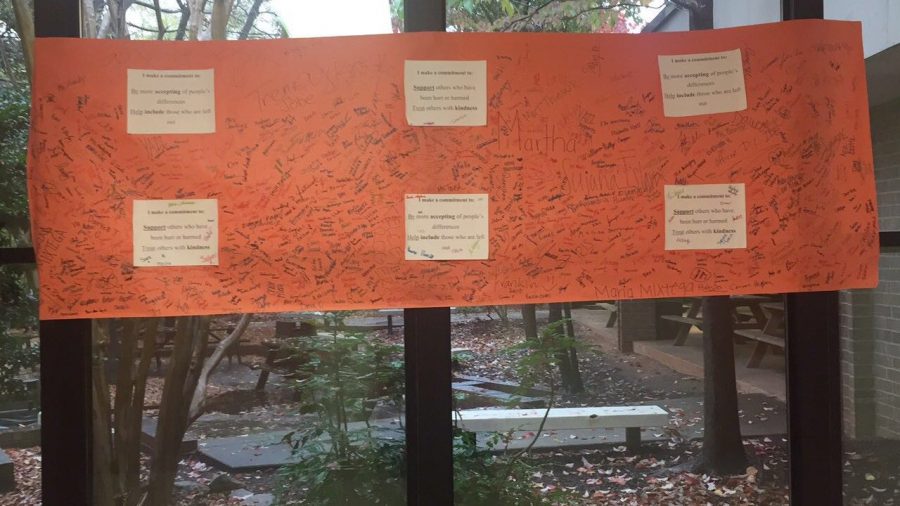 Students signatures pledging to fight bullying 