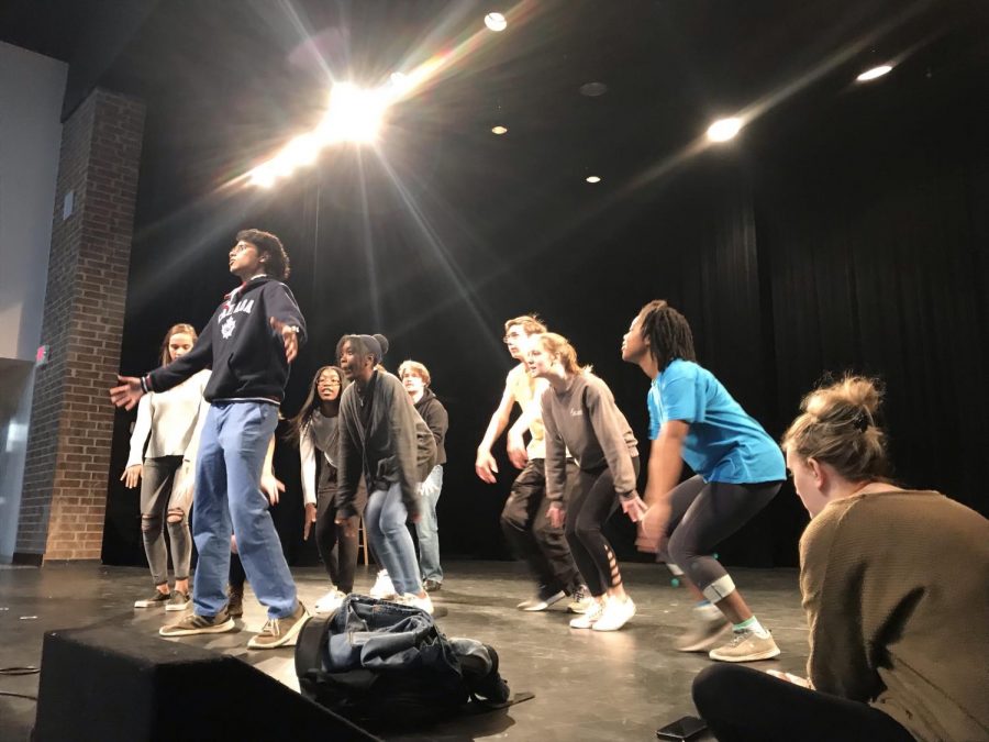 Members of the cast of “All Shook Up” review choreography for the music of Elvis Presley. This includes iconic songs such as “Blue Suede Shoes” and “C’mon Everybody”.
