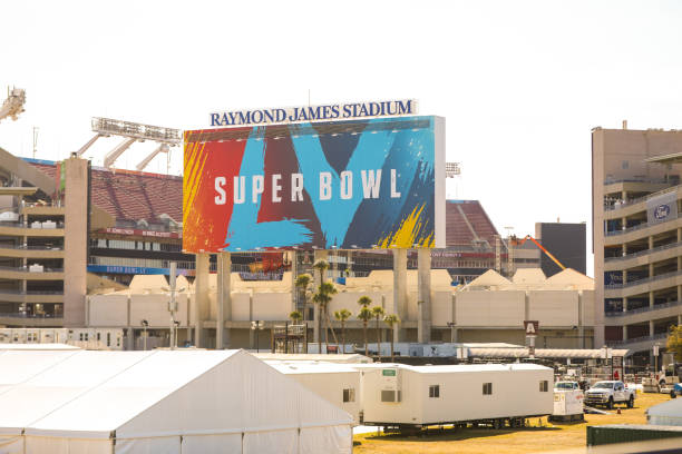 Outside+the+stadium+of+Super+Bowl+LV+at+the+Raymond+James+Stadium+in+Tampa%2C+Florida+January+21%2C+2021