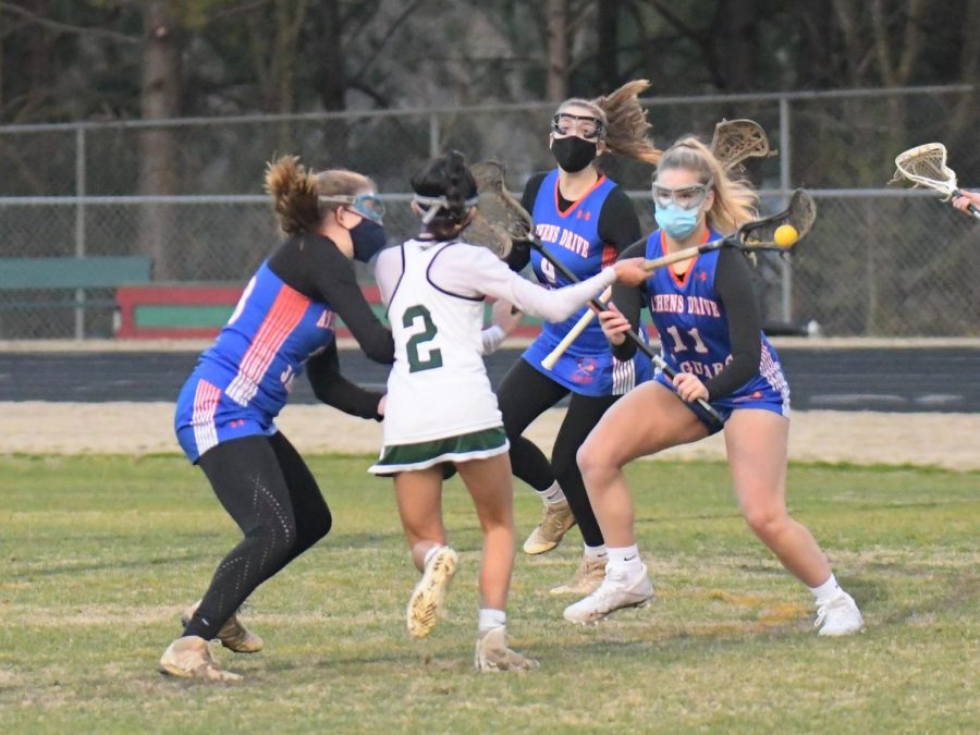 Athens womens lacrosse team plays a game with masks on.