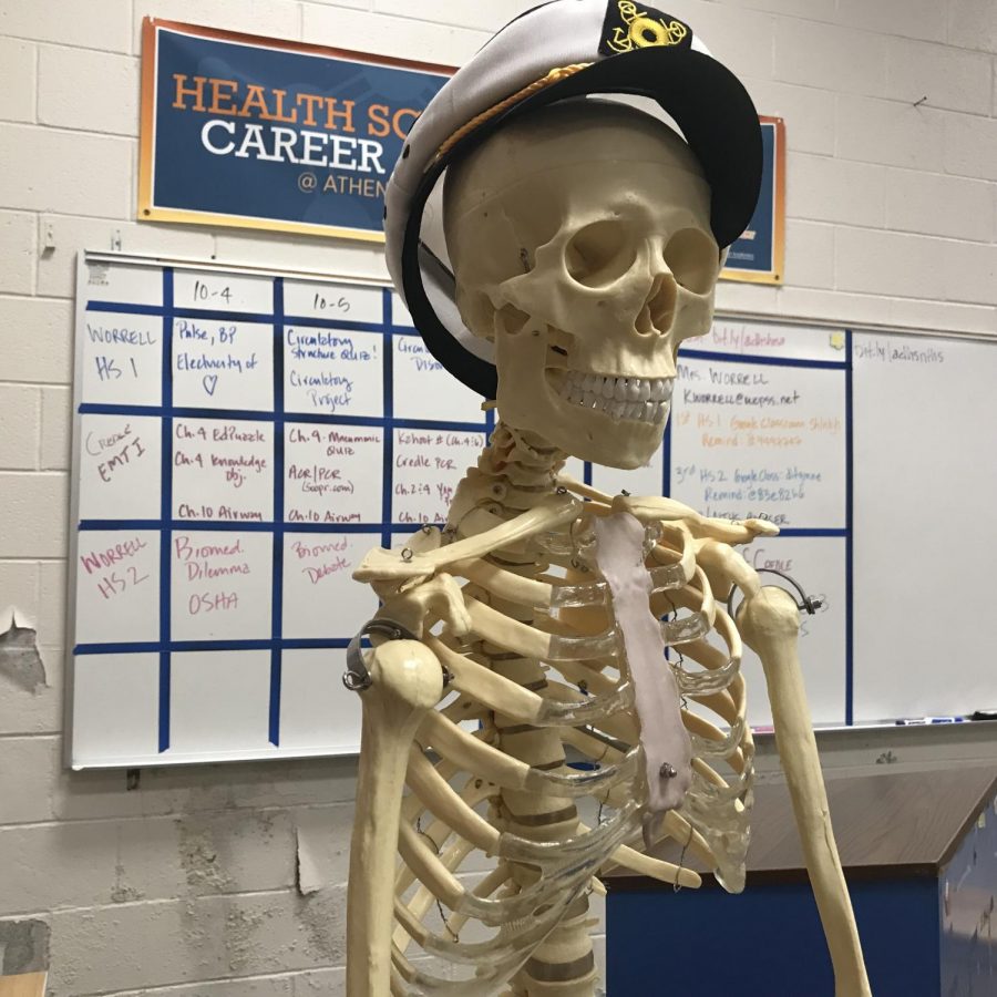 Skeleton mascot of the Easy Explanations Club attends the first meeting of the year. 