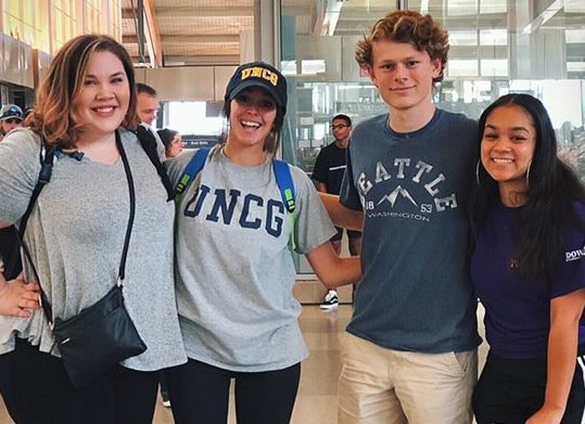 Alicia Hatmaker, Camilla Araujo, Mitchell Brackett, and Adrianna Rodriguez at the RDU International Airport the day they left for Europe on June 19, 2019.