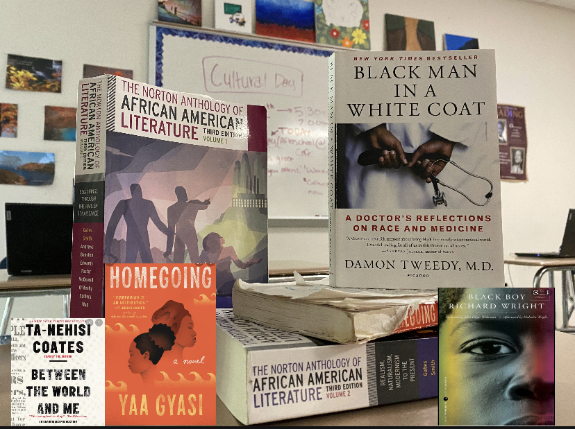 Some of the many books read and mentioned in this class. Homegoing was one of the books thoroughly read in this class with chapter presentations done by the students.
