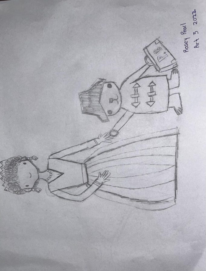 A picture Rosey Pearl drew of queen Elizabeth and Paddington. 