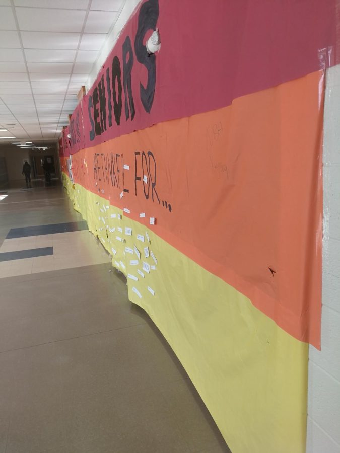 The student-dubbed senior hallway, where the Thankfulness project was displayed. 