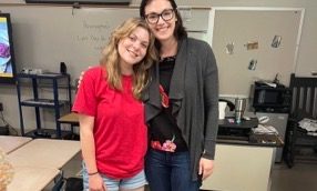 Photo Taken By: Elijah Hoskins ; Claire Siegel ; Senior & Sarah Shouse ; History Teacher pose together for the last time