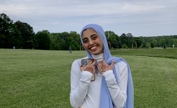 Photo of senior Arwa Sattar at the NC Art Museum ready for the end of the 2022-23 school year. (Photo courtesy of Arwa Sattar)