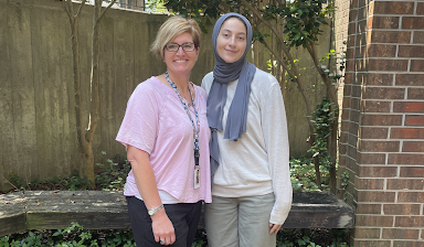 Farah Shaikh strikes a pose with Mrs Worrell.