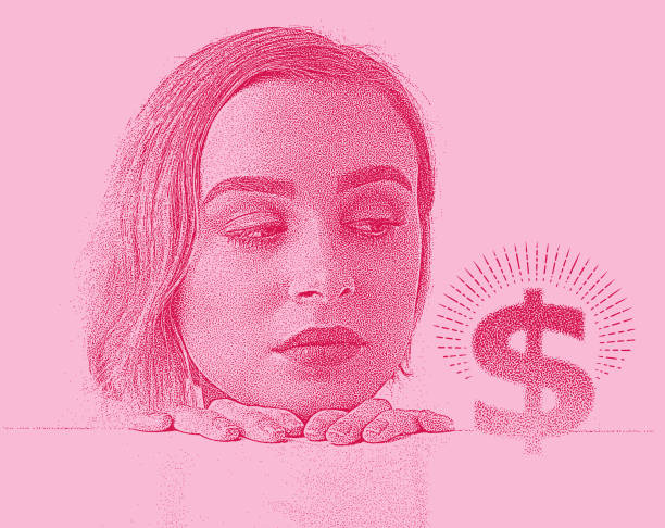 Stipple illustration of a Young woman worried about money and financial bills