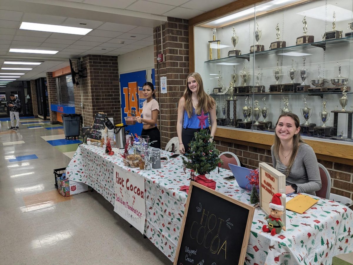Hot chocolate stand ready to get the staff and students ready for the day while raising money.