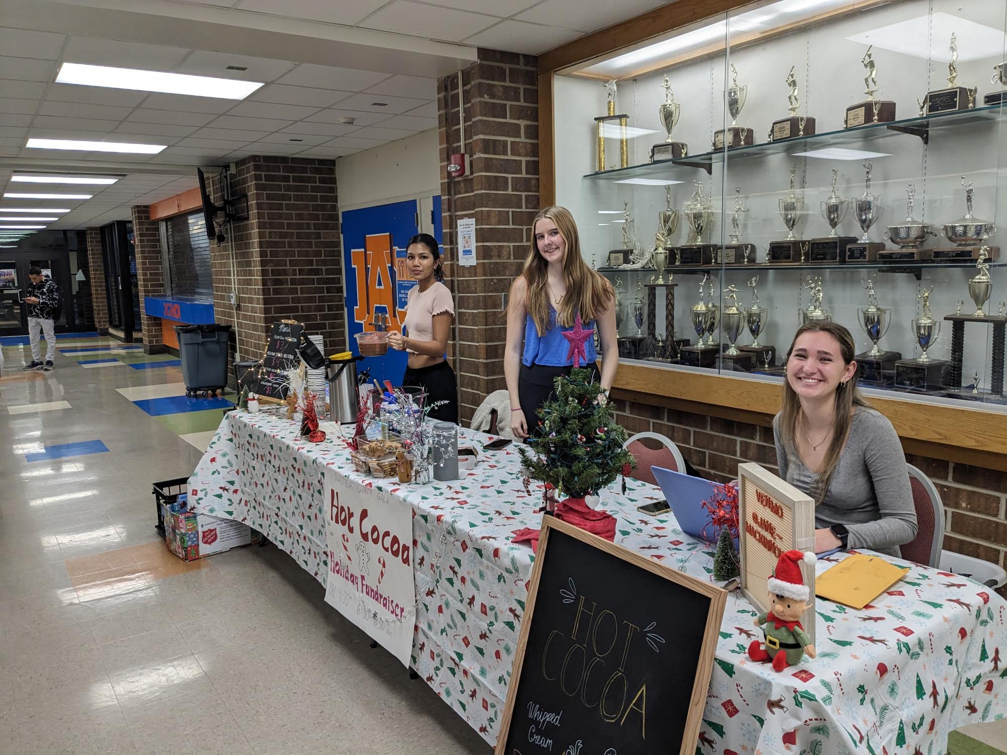 Hot chocolate stand ready to get the staff and students ready for the day while raising money.