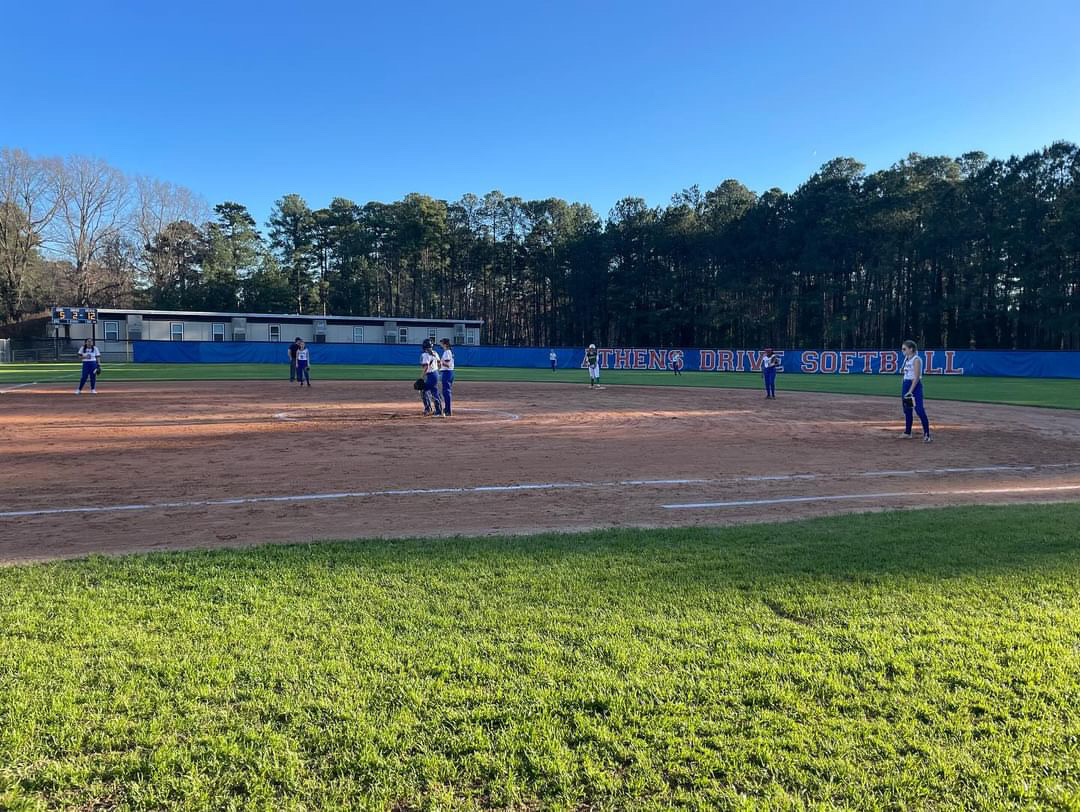 Athens Drives JV Softball team during their game against Cardinal Gibbons High School. The game could not be finished and was continued on April 3. (Photo creds Julia Kimi Chen)
