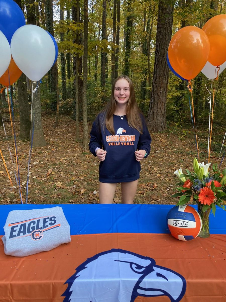 Nora Van Horn, pictured, celebrates her commitment to Carson-Newman University, located in Tennessee. (Photo courtesy of Nora Van Horn).