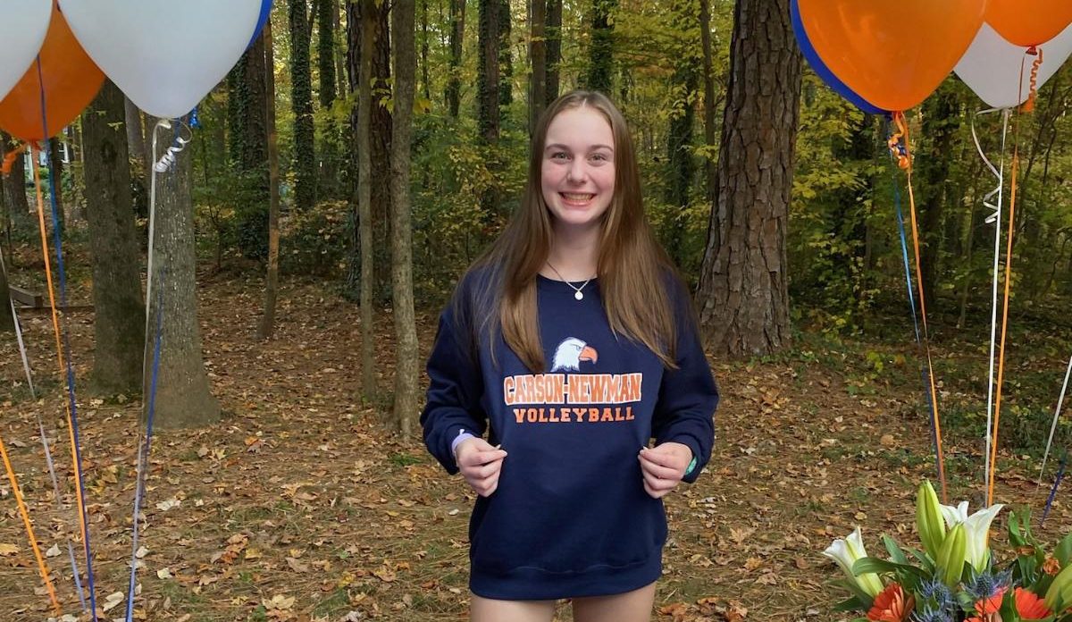 Nora Van Horn, pictured, celebrates her commitment to Carson-Newman University, located in Tennessee. (Photo courtesy of Nora Van Horn).