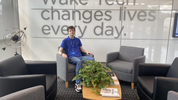 CCP student Ethan Adams, on campus preparing for his summer class at Wake Tech.  
