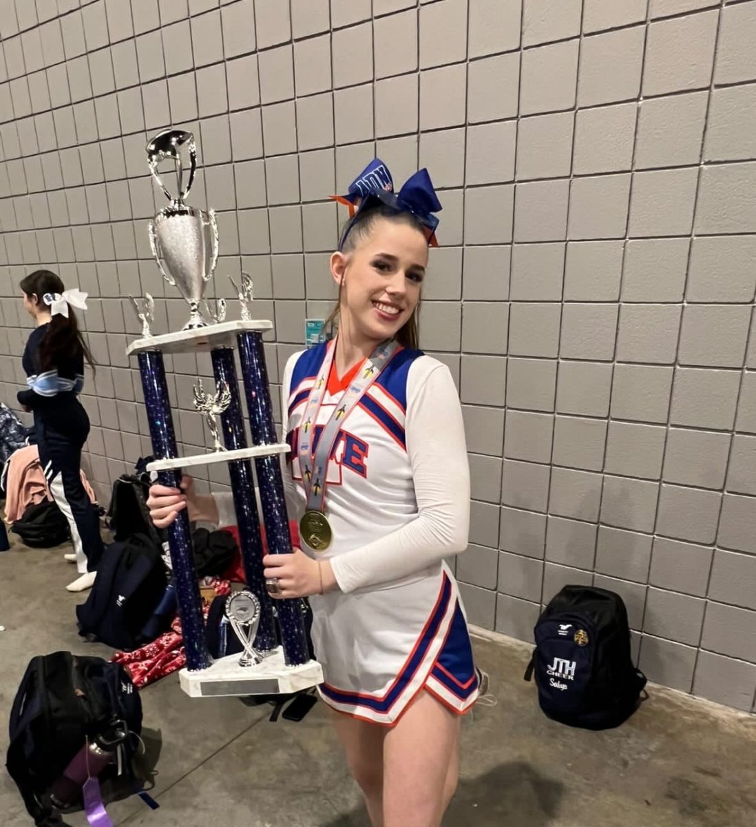 Hayley Talley had just won a states competition in Wake County and is holding her trophy.