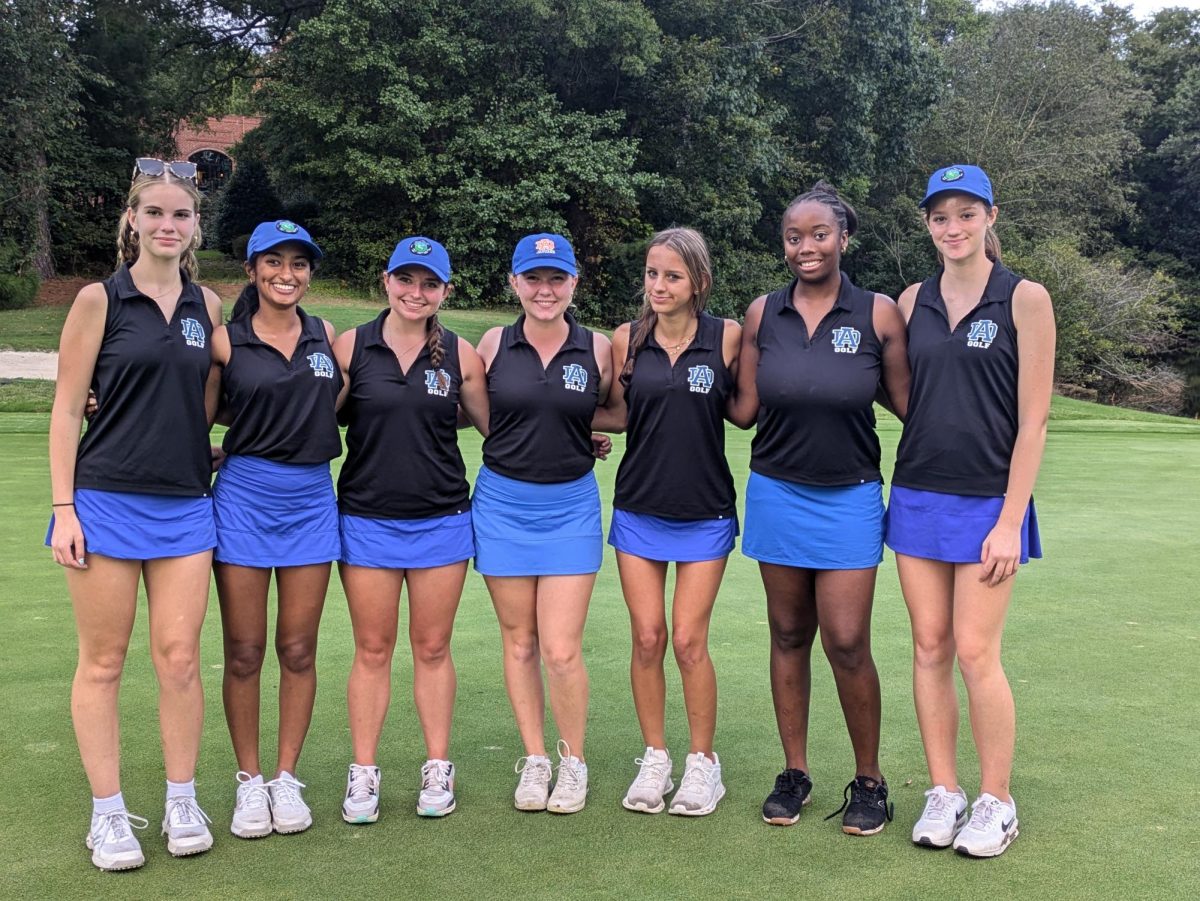 Athens Drive Women's golf team poses for a picture. The team tied for first place in their home match.