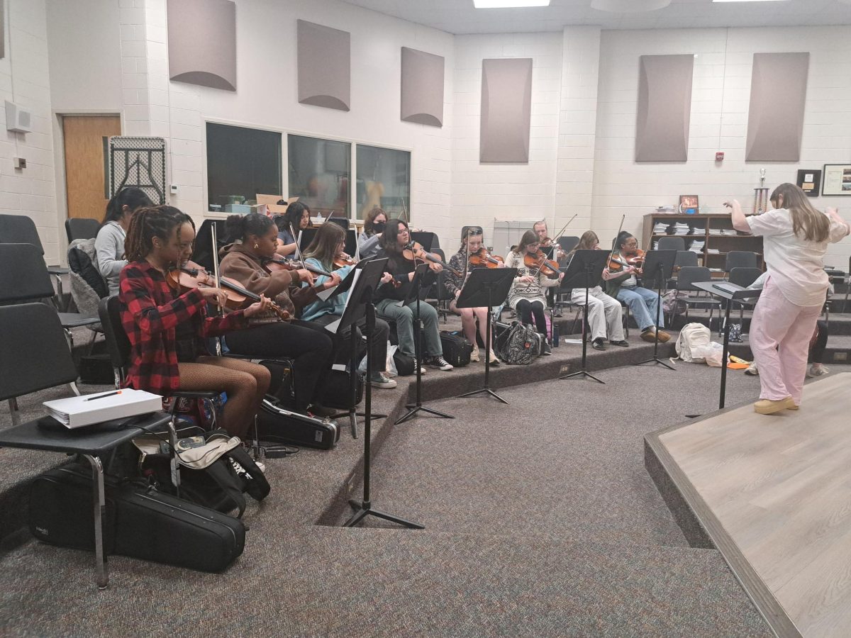 The orchestra class and their teacher/instructor, Mrs. Batts are preparing for their upcoming MPA performance. They practice everyday in order to sound the best they can when performing.