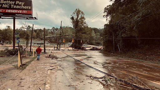 “Devastation in Asheville, NC after Hurricane Helene. Trees have fallen, and city water lines broken.”
