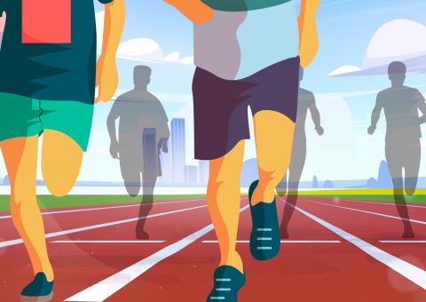 People running on a track. Track is a common school sport that many students enjoy. Photo Credits Stockvault